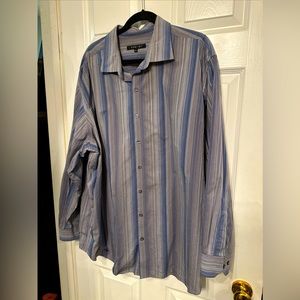 SyneRgy Mens Button Up Shirt Size 2XL Long Sleeve Gray Navy Striped 100% Cotton